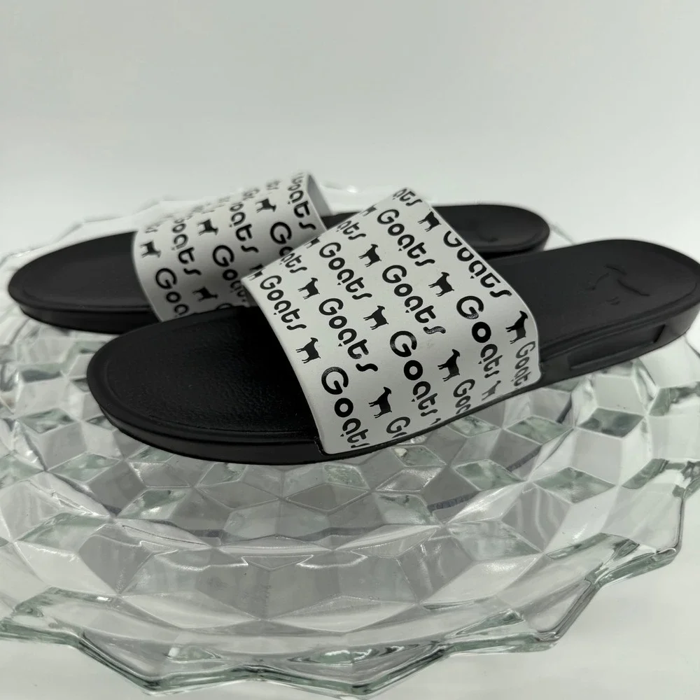 Goats The Slide K Black White Logo Print Sandals 34GK009 US 3 EU 35 NEW